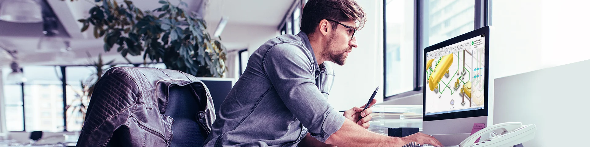 Aveva E3D Engineering Software, man at a workstation