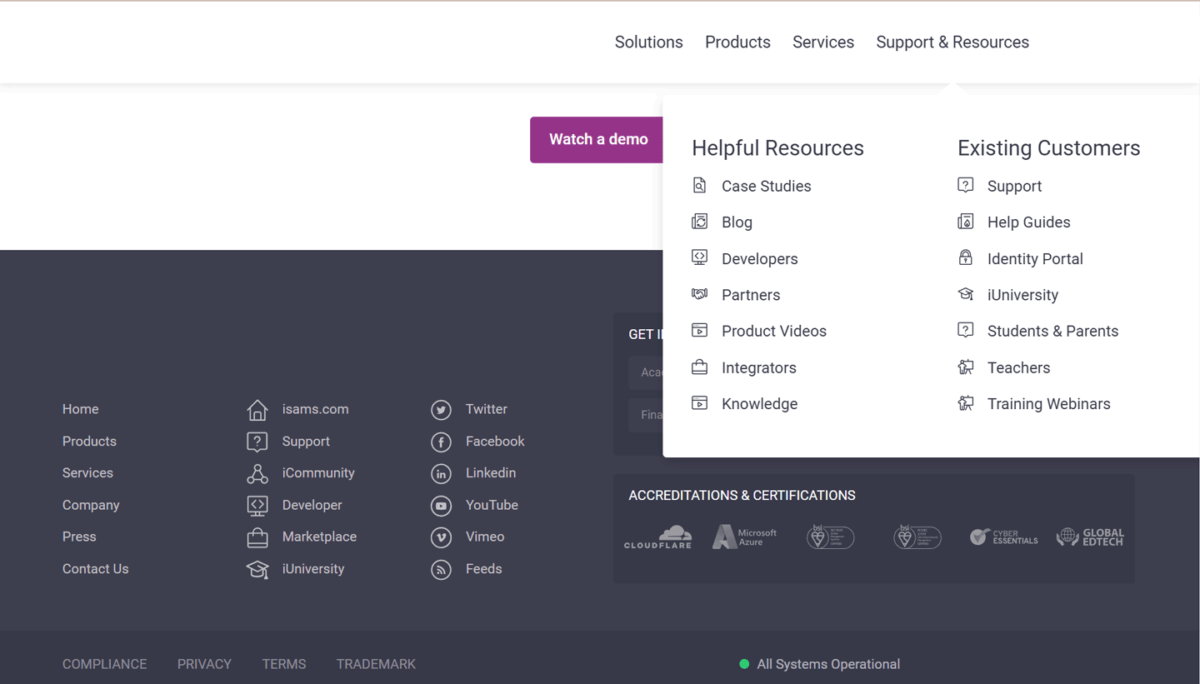 Custom designed website UI and menu icons for iSAMS