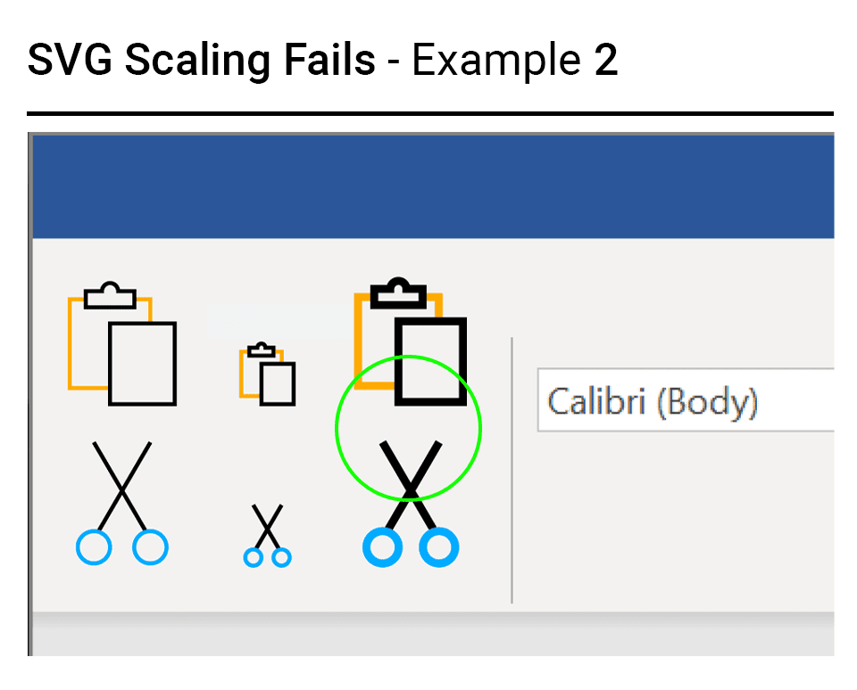 Example of poor SVG scaling in UI icons causing inconsistent line weights