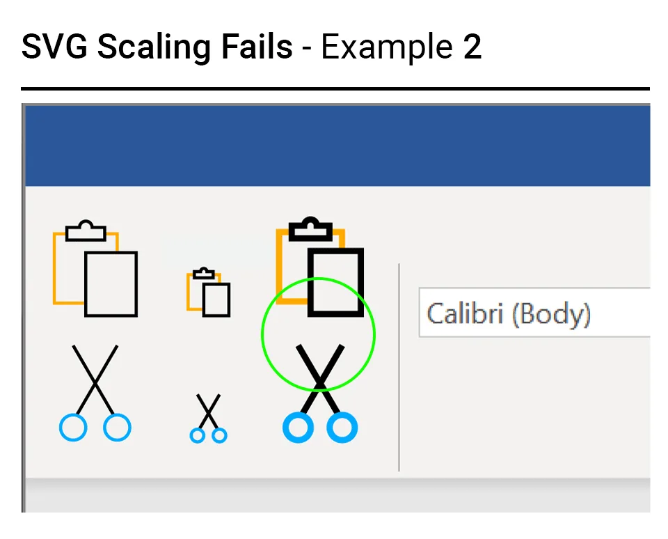 Example of poor SVG scaling in UI icons causing inconsistent line weights