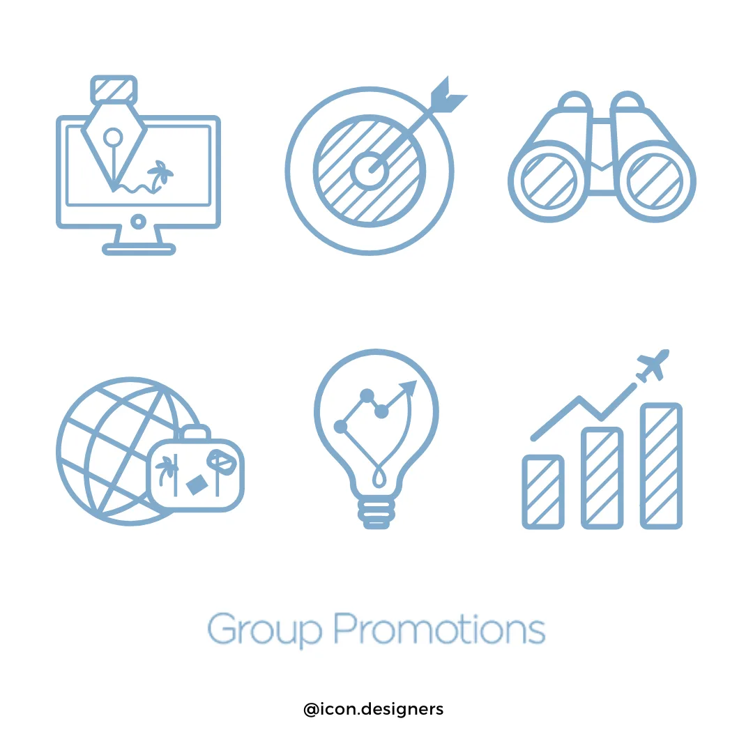 SVG Vector Travel Web UI Icons for Group Promotions Website