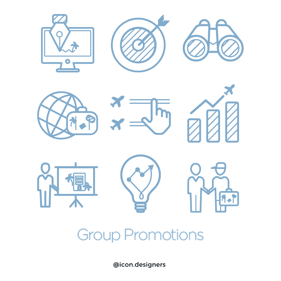 Custom SVG Travel Web Icons for Group Promotions Website